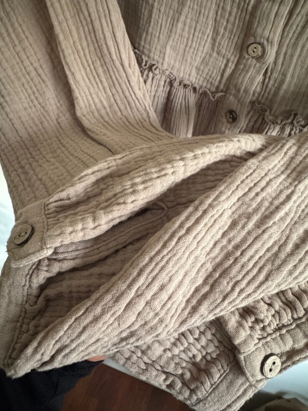 Altar’d State Gauze Cotton Peplum Top Size S Button Front Taupe - Picture 4 of 7